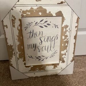 Rustic Distressed Wood Wall Art - "Then Sings My Soul" - White and Brown